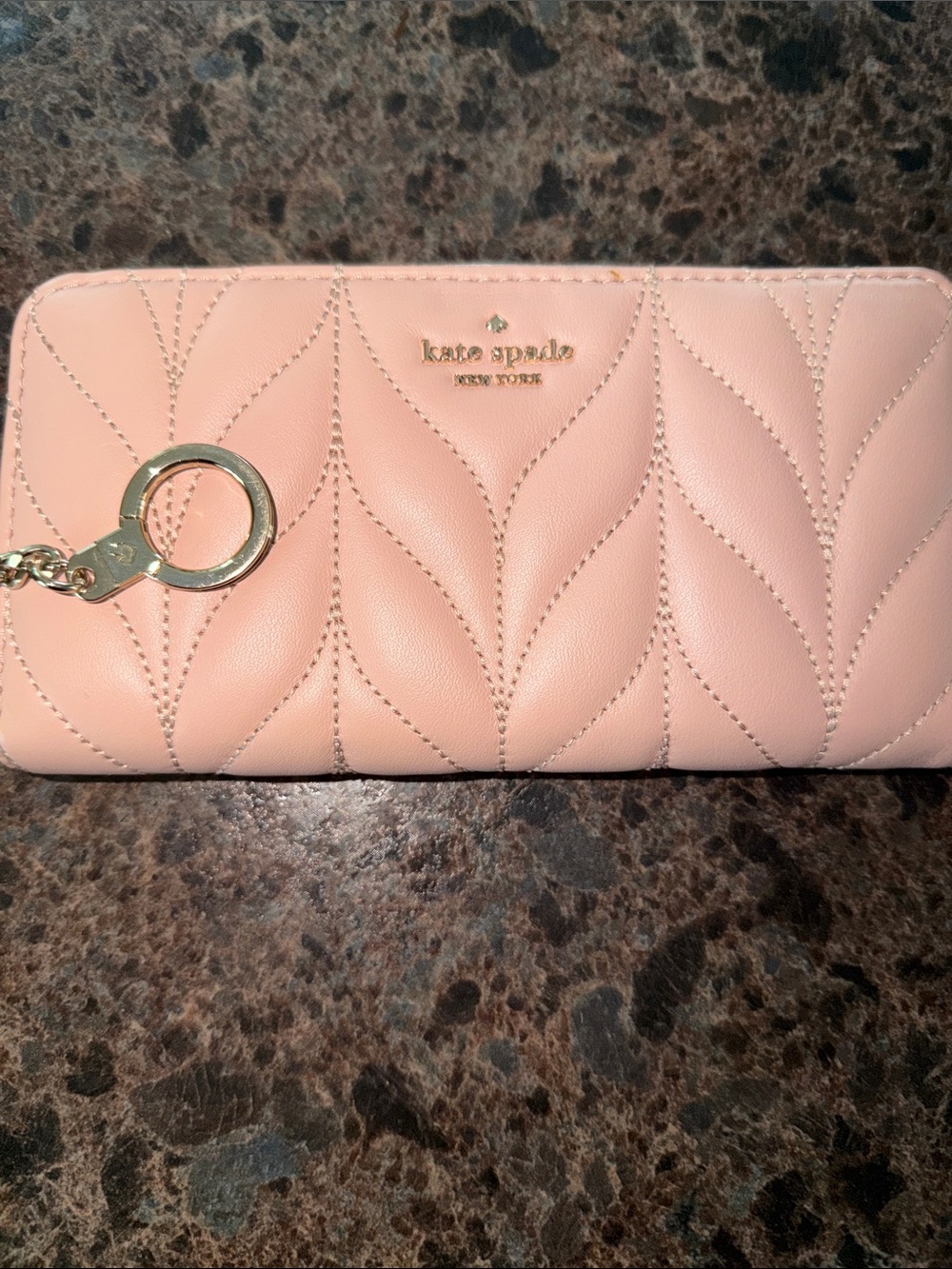 kate spade Pink Quilted Leather Key & Card Holder with Gold Hardware